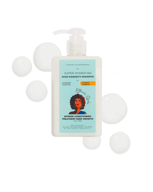 Shampoo bottle with a label featuring a woman's face on a white background