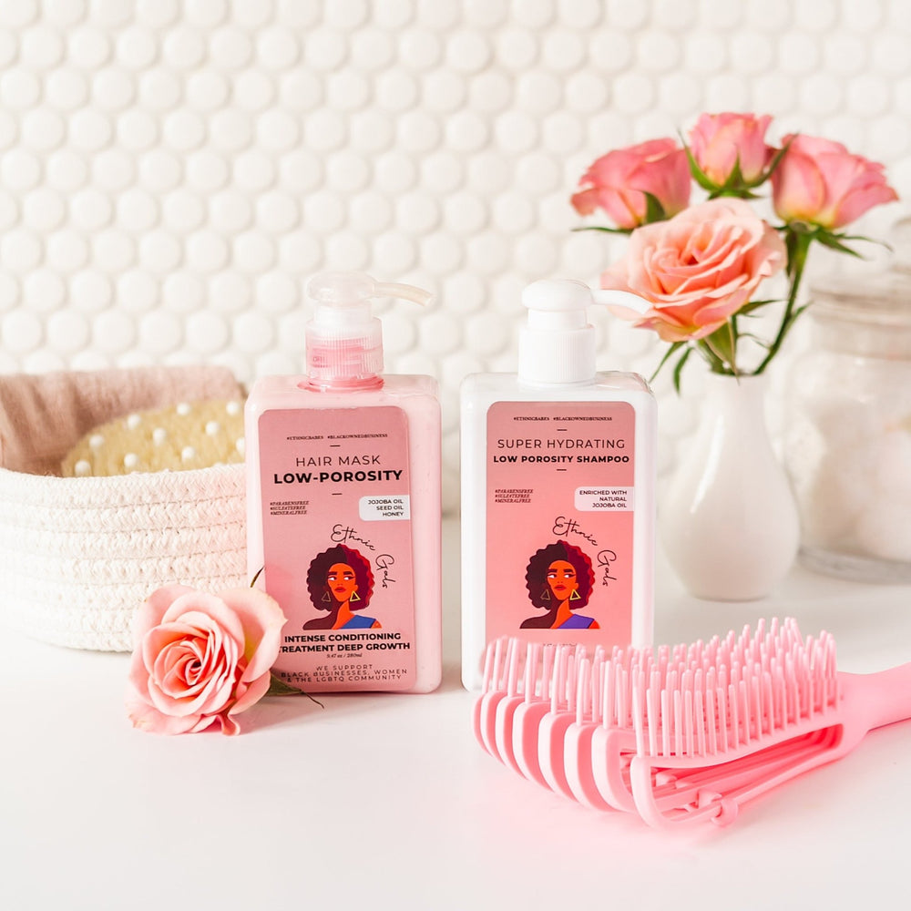 Super Hydrating Shampoo & Conditioner Set Low Porosity (+ free detangling brush ) - Ethnic Gals