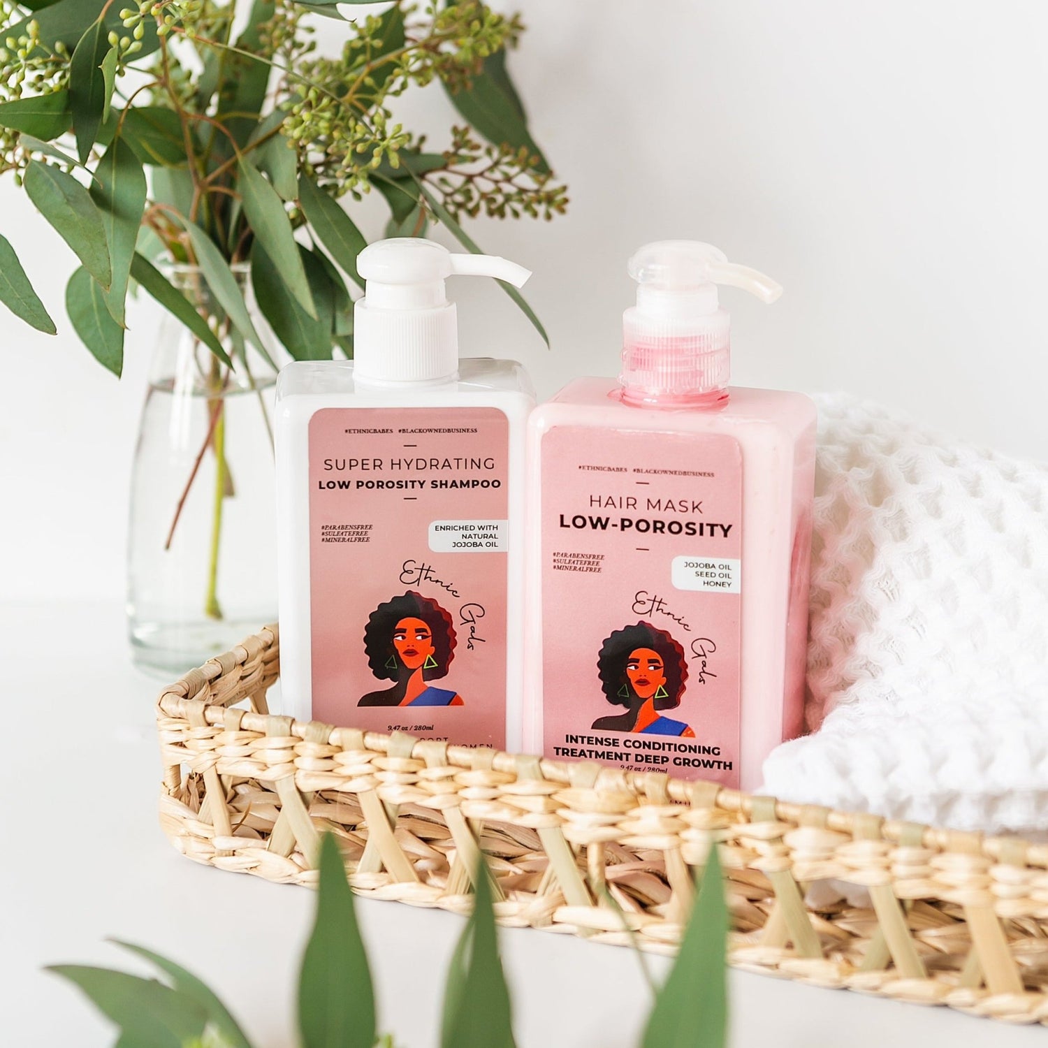 Super Hydrating Shampoo & Conditioner Set Low Porosity (+ free detangling brush ) - Ethnic Gals