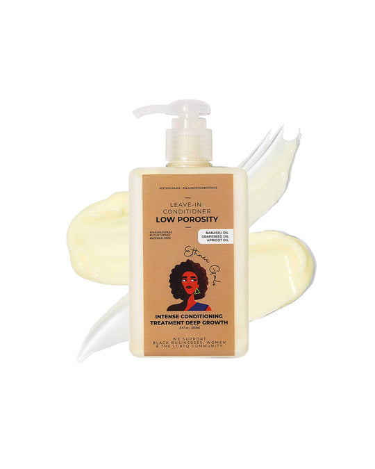 Leave-in conditioner bottle with pump on a white background