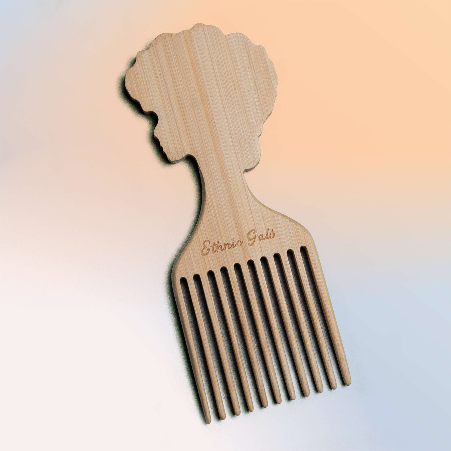 Light Gray NATURAL RELEASE Bamboo Afro Pick Ethnic Gals